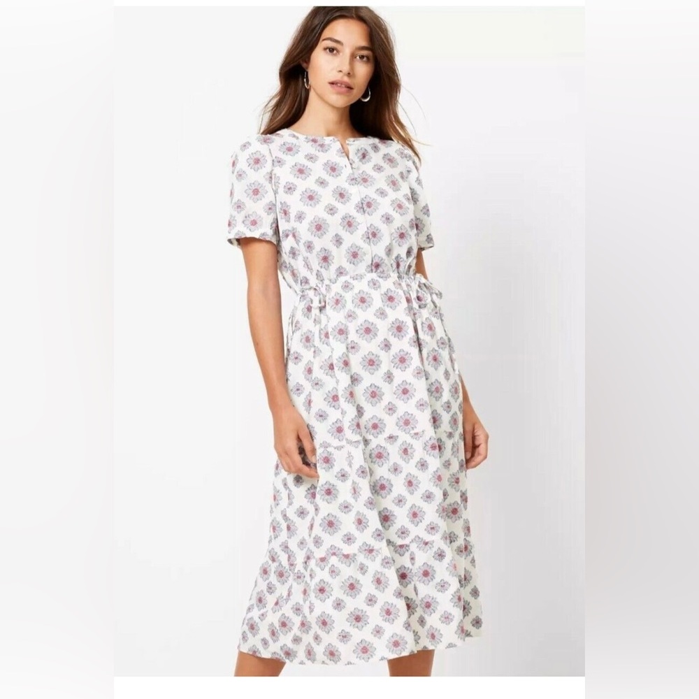 LOFT Medallion Side Tie Midi Dress